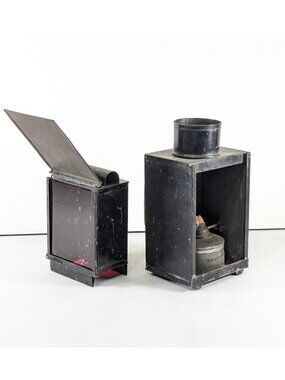 Antique metal Railway lantern and military Darkroom Safe light